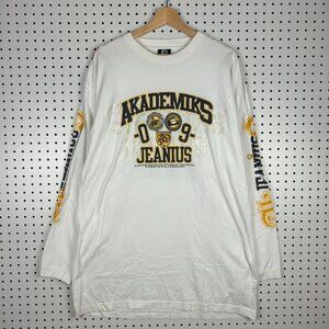 Akademiks Y2K Long Sleeve T Shirt XL White‎ Distressed Grunge Skate Sleeve Hits
